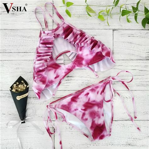 Vsha 2018 Sexy Bikini Women Bathing Suit Rose Red Low Waist Swimsuit