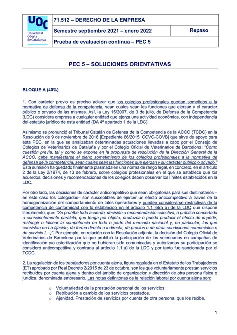 Pec Solucion Derecho De La Empresa Semestre Septiembre