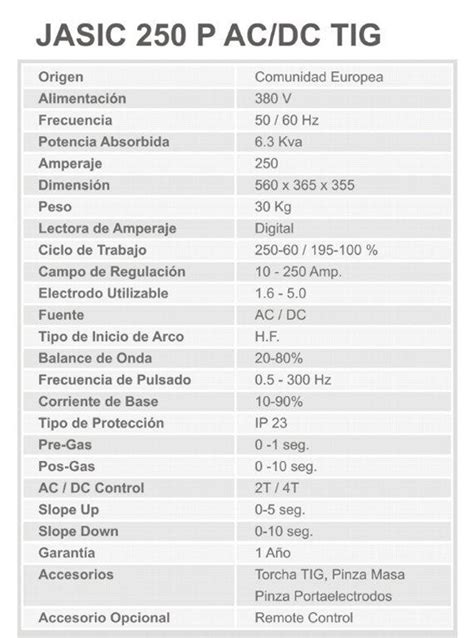 TIG JASIC 250 P AC DC Soldaduras Centro