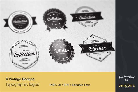 6 Vintage Typographic Logo Badges | Creative Logo Templates ~ Creative ...