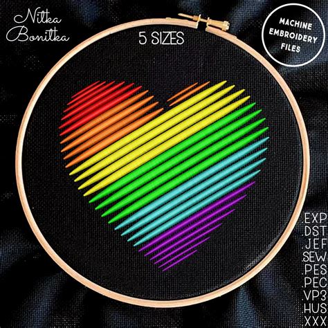 Rainbow Heart Embroidery Design 5 Sizes 26 Love Lgbt Instant Download