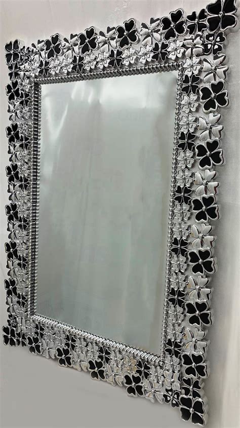 Black and White Flower Wall Mirror - Furniture Mart