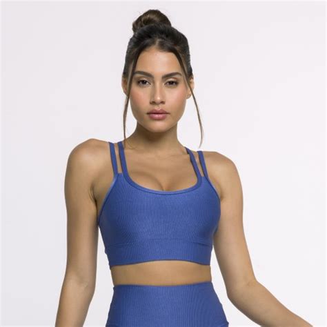 Top Fitness Canelado Alças Duplas Azul Space Flux