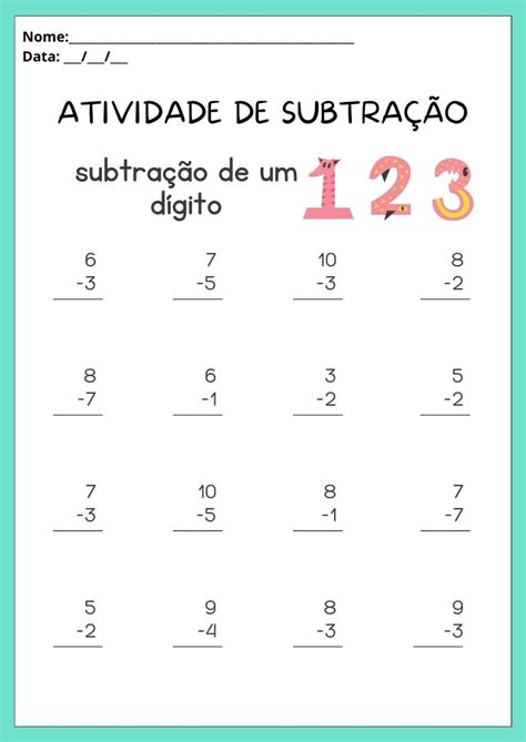 Atividades de Subtração para Imprimir