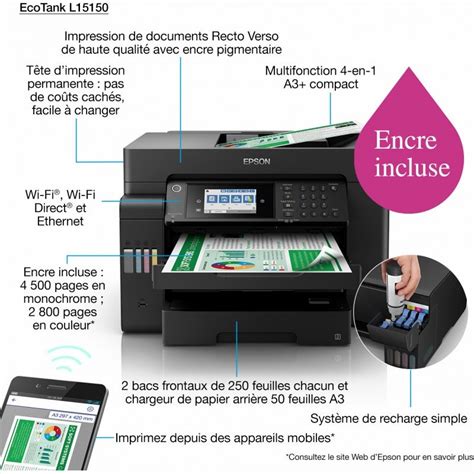 Imprimante Epson EcoTank L15150 Multifonction A3 USB WiFi