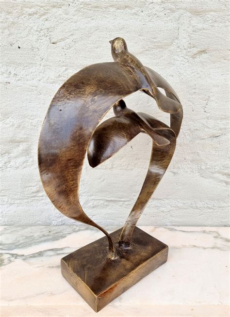 Abstract Bronze Sculpture Of Flying Birds Heart Shape Etsy