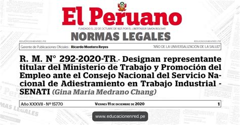 RM N 292 2020 TR Representante Designada Del Ministerio De