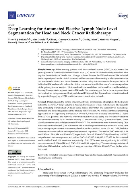 Pdf Deep Learning For Automated Elective Lymph Node Level