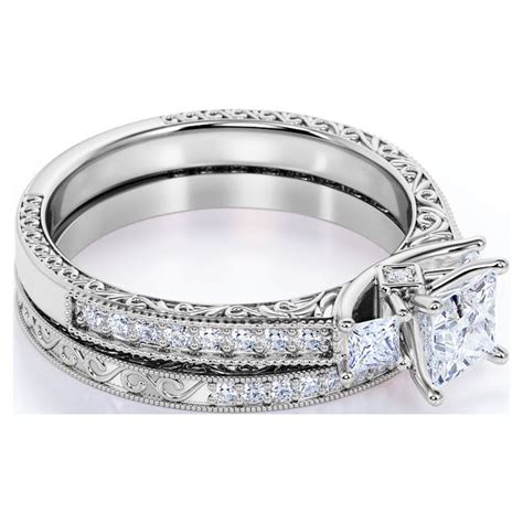 Jeenmata 1 25 Carat Princess Cut Moissanite Wedding Ring Set 18k White Gold Plated Silver