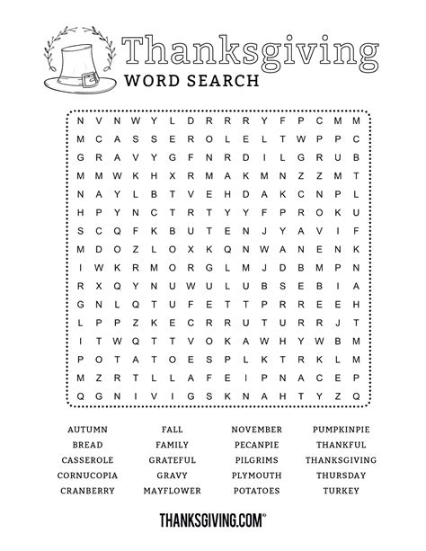 Fun & free printable Thanksgiving word search