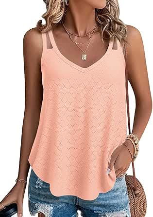 Zeagoo Plus Size Flowy V Neck Tank Tops For Women Eyelet Camisole