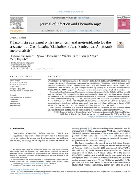 Pdf Fidaxomicin Compared With Vancomycin And Metronidazole For The Treatment Of Clostridioides