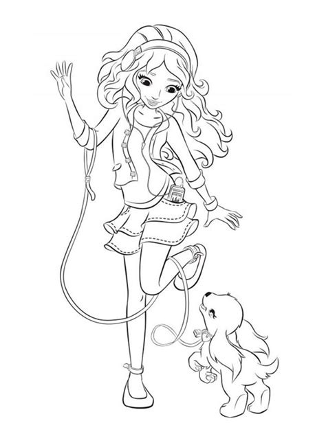 Image à colorier Stephanie et le chien Dash Lego friends