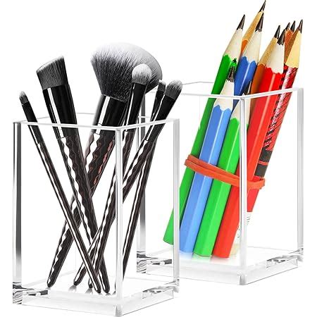 Niubee Acrylic Pen Holder Pack Clear Desktop Pencil Cup Stationery