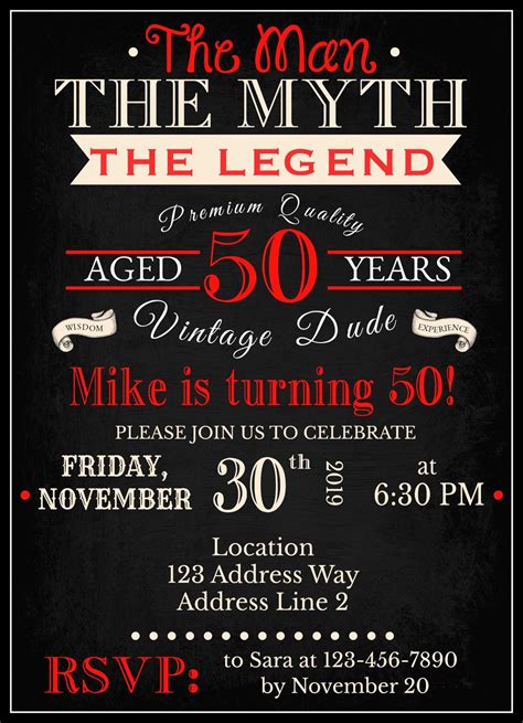 Vintage Dude 50th Birthday Party Invitations Print Yourself Etsy