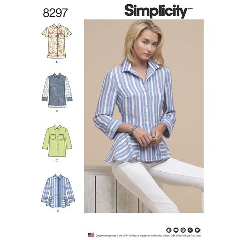 Simplicity Pattern 8297 Misses Shirts Blouse Pattern Sewing Women Button Down Shirt Dress