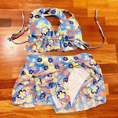 Shein Curve 2 Piece Bikini With Skirt Bottom Size Depop