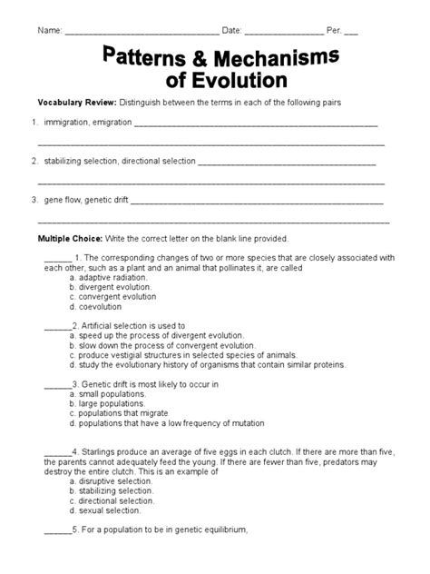 Mechanisms Of Natural Selection Worksheet Key