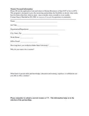 Fillable Online Isu ACS Mentoring Program Form A Mentor Application