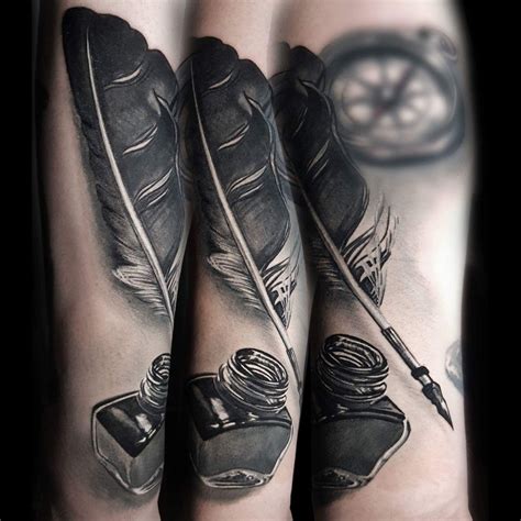 Quill And Ink Feather Black And Gray Forearm Tattoo Quill And Ink