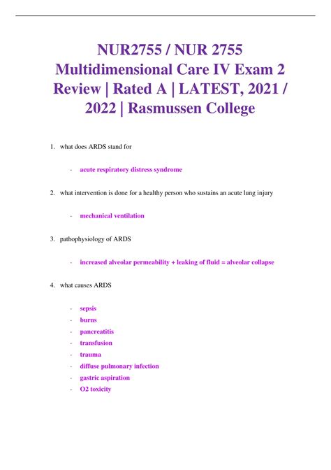 NUR2755 NUR 2755 Multidimensional Care IV Exam 2 Review 5 Versions