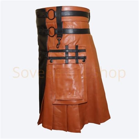 Gothic Steam Punk Rave Hybrid Leather Kilt For Men Scottish Leather Kilts