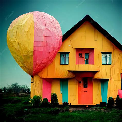 Premium Photo | Colorful house with hot air balloon