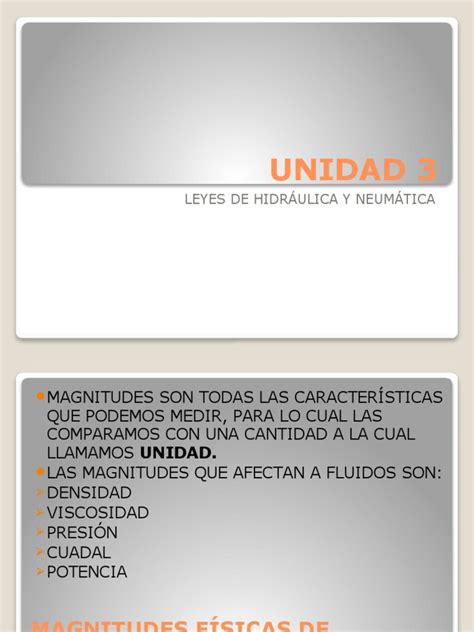 Unidad 3 Leyes De Hidráulica Y Neumática A Pdf Presión Gases