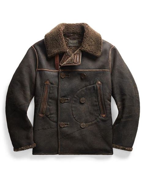 Ralph Lauren Leather Rrl By Gambell Peacoat Sheep Shearling Jacket