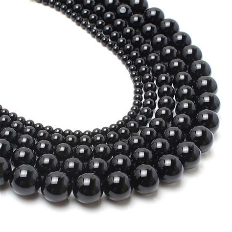 Natural Stone Beads Smooth Round Black Agates Onyx Loose Beads For