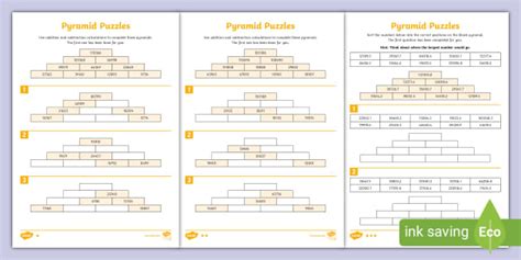 KS2 Maths Number Pyramid Puzzle Game Worksheet