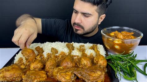 Asmr Eating Spicy Chicken Curryspicy Egg Currywhite Ricegreen Chilli