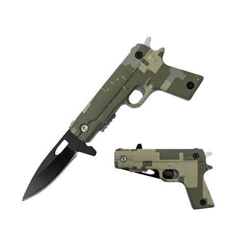 Tiger Usa Mini Pistol Trigger Action Assisted Knife Army Camo