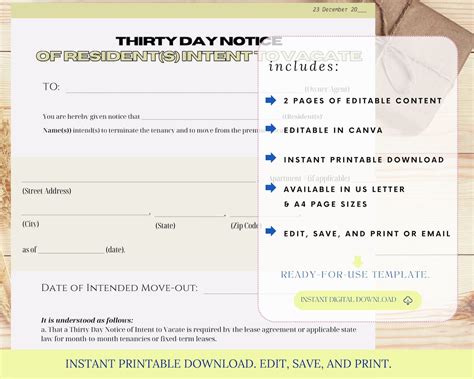 30 Day Notice Of Resident S Intent To Vacate Lease Termination Form