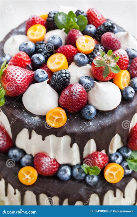 Cake with Icing, Decorated with Fresh Fruit Stock Photo - Image of ...