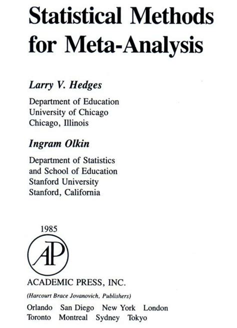 Pdf Statistical Methods In Meta Analysis