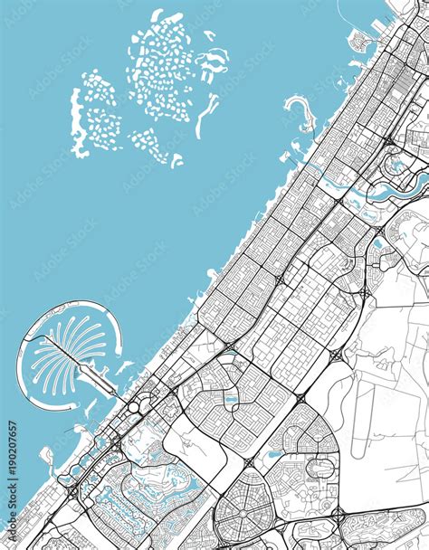 Black and white vector city map of Dubai with well organized separated ...