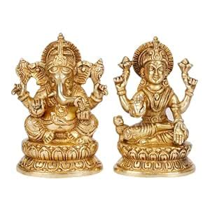 Buy Kerwa Sitting Lord Lakshmi Ganesha Laxmi Ganesh Golden Brass