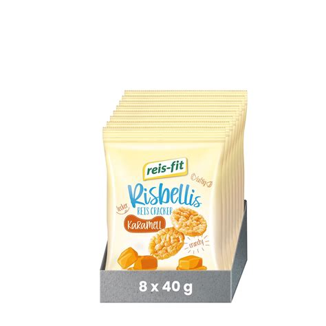 Reis-Fit Risbellis Caramel Sweet Rice Crackers - Healthy Snack (8x40g