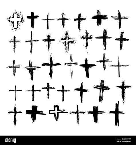 A Set Of Crosses With A Brush And Blots Vector Illustration Stock