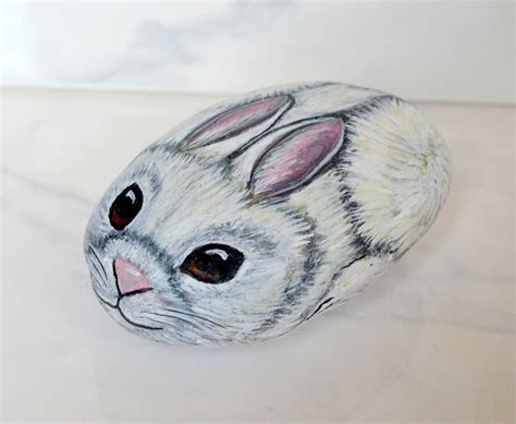 Rabbit Rockhand Painted Rockrabbit Artstone Paintinganimal Etsy