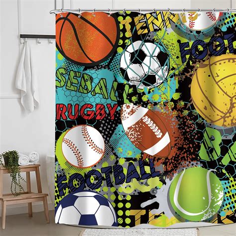 Sports Shower Curtain Basketball And Water Splashing Thunder Lightning