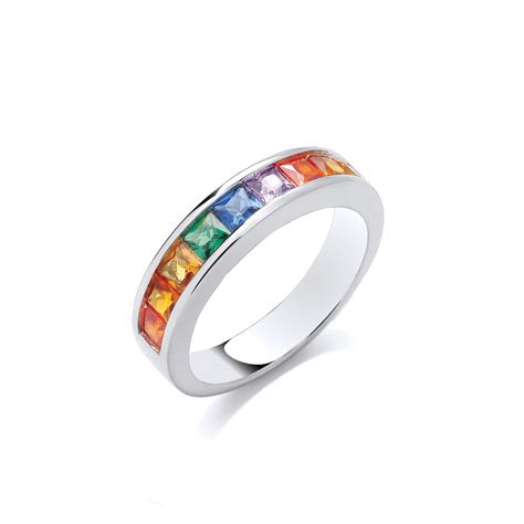 Silver Rainbow Cubic Zirconia Half Band Ring Cavendish French