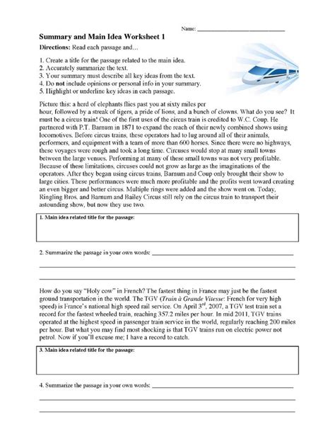 Summarizing Paragraphs Worksheets