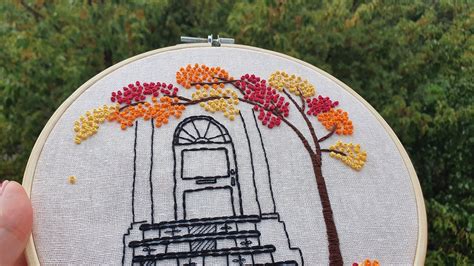 Pdf Patternvideo Tutorial Autumn Tree Hand Embroidery Etsy