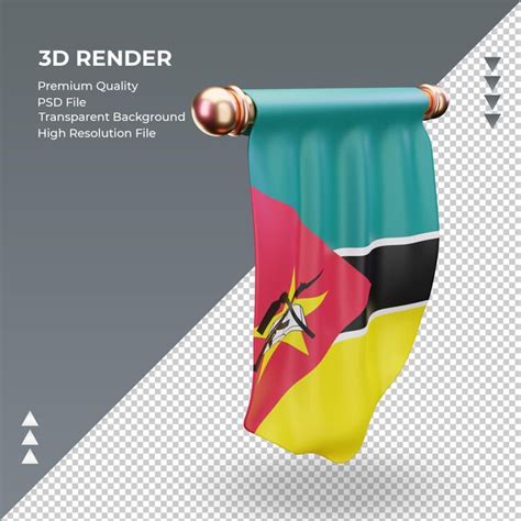 Bandeira 3d Pennant Mozambique Renderizando Vista Esquerda PSD Premium