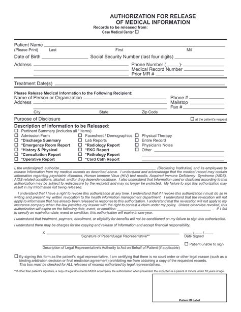 Kostenloses Legal Medical Authorization Release Form