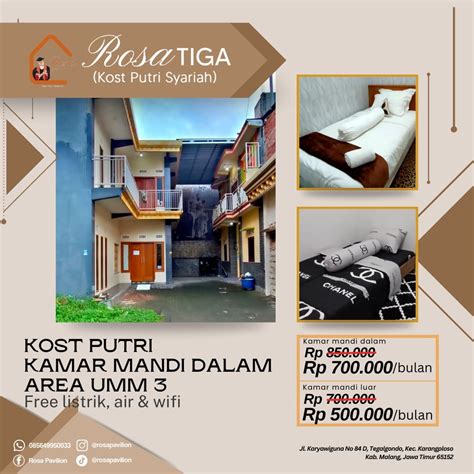 Kost Putri Kamar Mandi Dalam Umm 3 Rosa Pavilion Medium