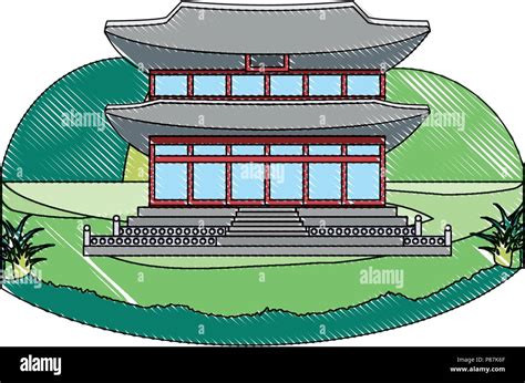 South Korea Iconic Palace Icon Over White Background Vector