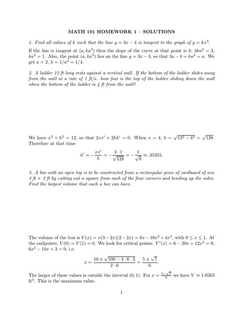 Math 101 Homework 1 Solutions −